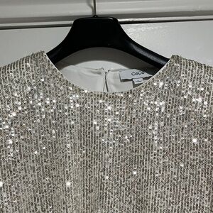 CeCe Shimmering Silver Sequin Blouse